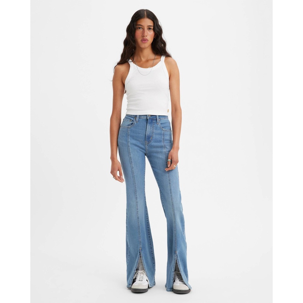 Levis Jeans Women 27 726 High Rise Flare Split Hem Front Seam Blue Denim Western